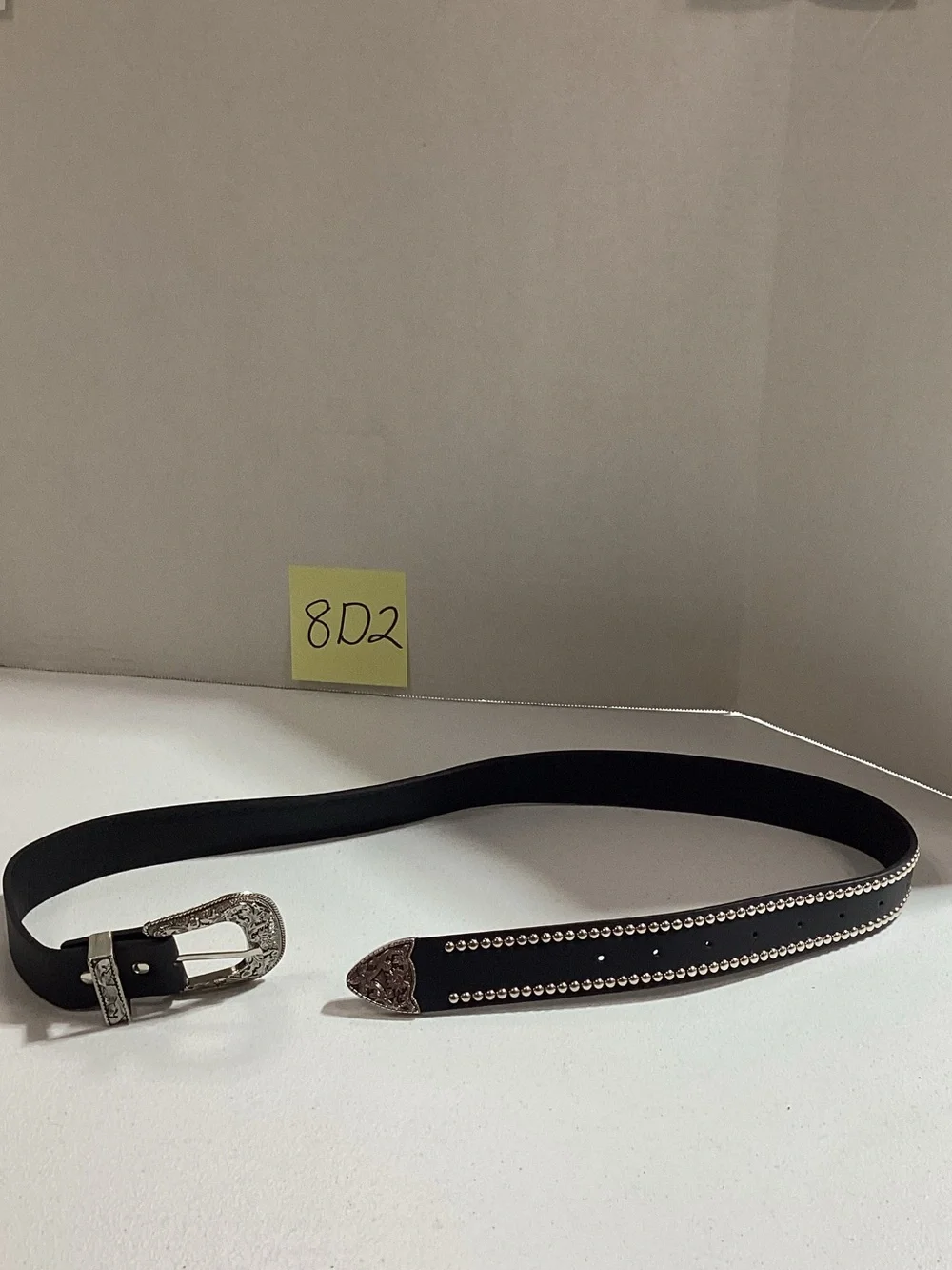 Black Western-Style Women's Belt with Silver Studs